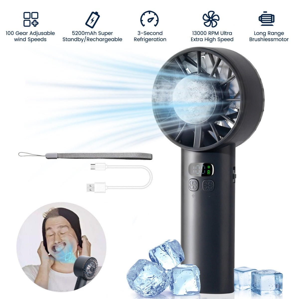 Handheld Portable Fan ,Speed Adjustable Turbo Mini Fans, 5000mAh Battery - Magic Store