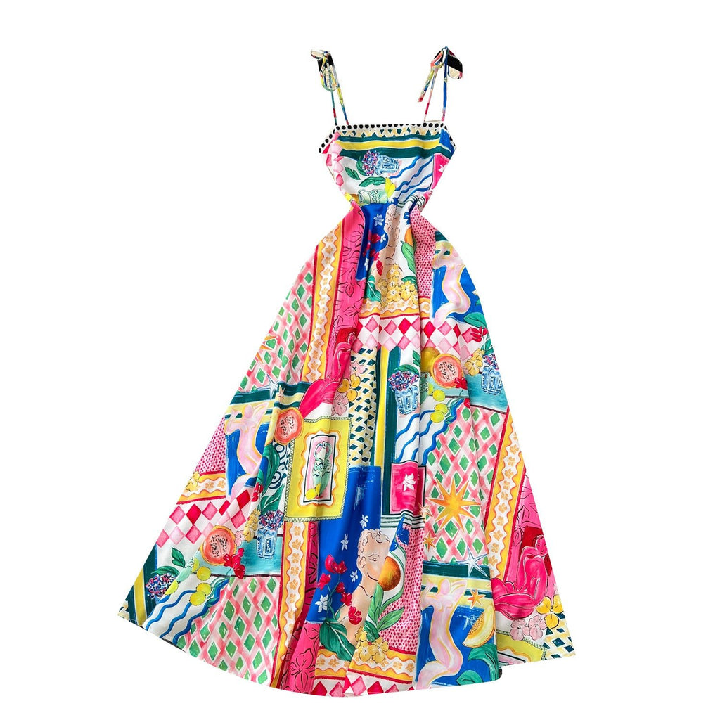 Light Luxury Graffiti Printing Slip Dress Women - Magic Store