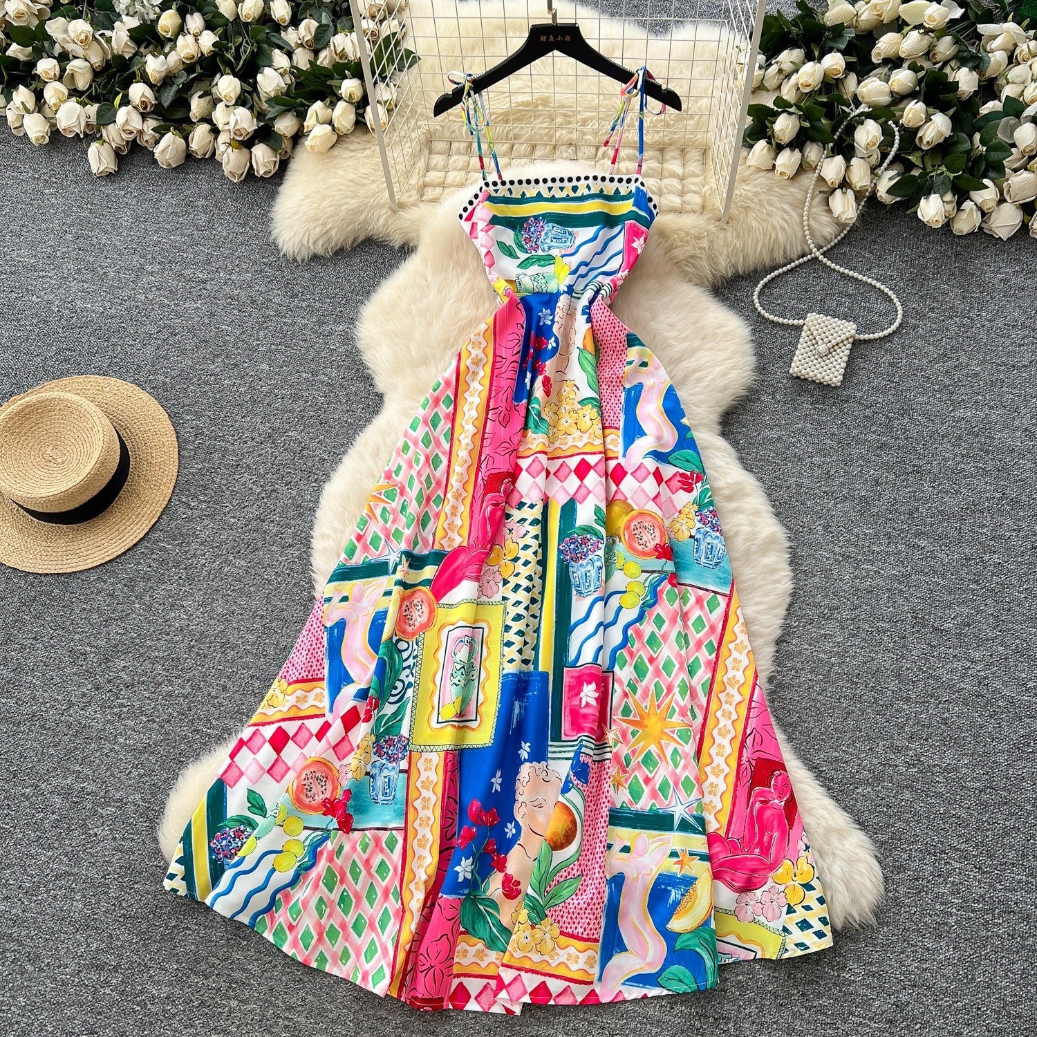 Light Luxury Graffiti Printing Slip Dress Women - Magic Store