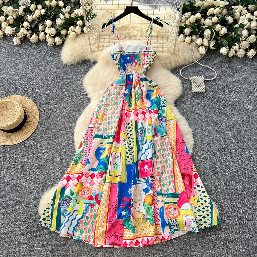 Light Luxury Graffiti Printing Slip Dress Women - Magic Store