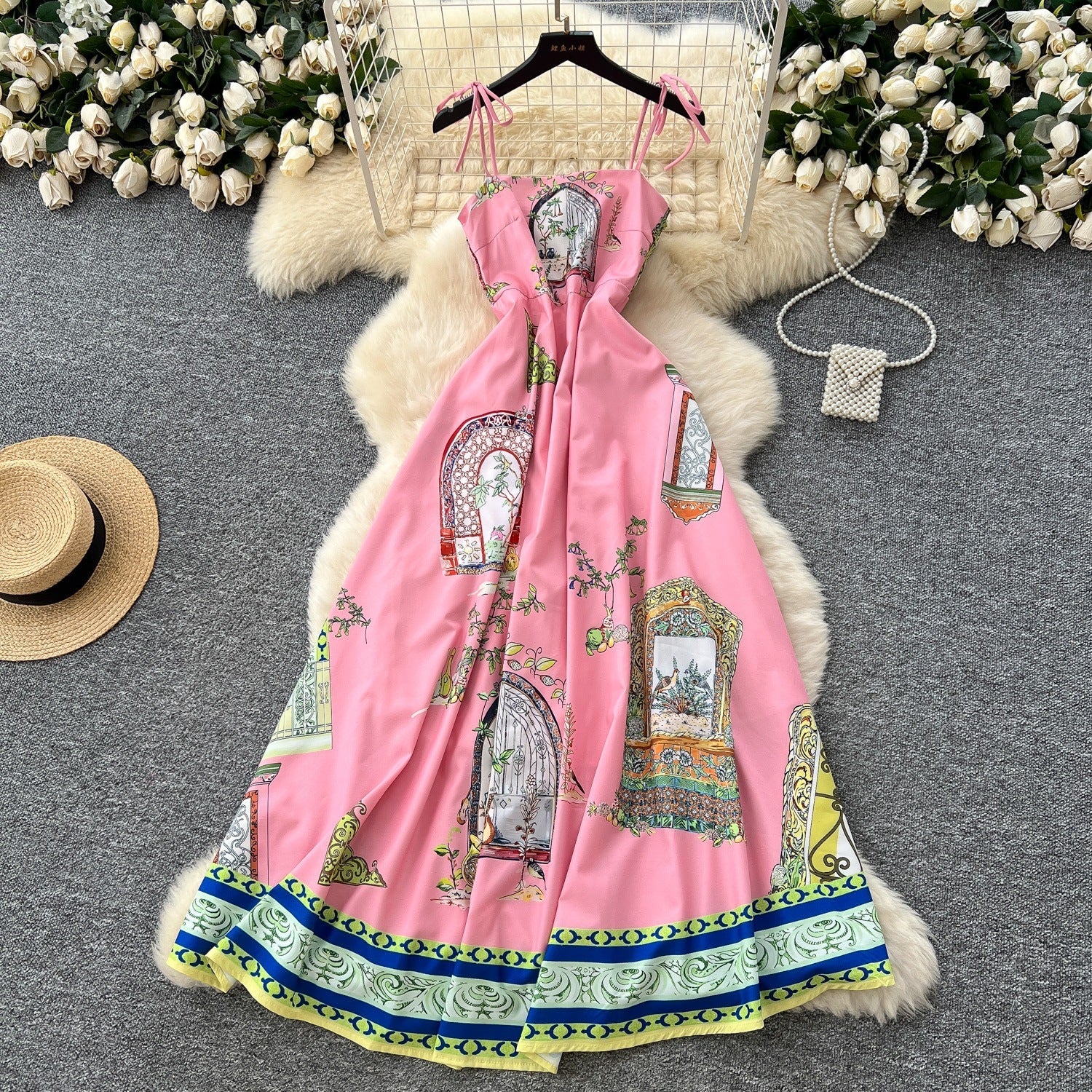 Light Luxury Graffiti Printing Slip Dress Women - Magic Store