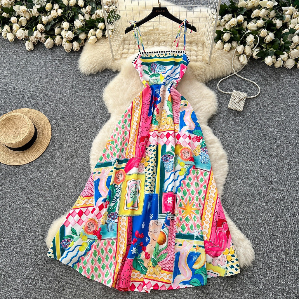 Light Luxury Graffiti Printing Slip Dress Women - Magic Store
